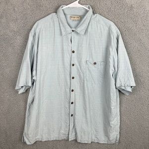 PORCINI 100% Silk Button Up Shirt Mens XXL Light Blue Hidden Top Button Textured